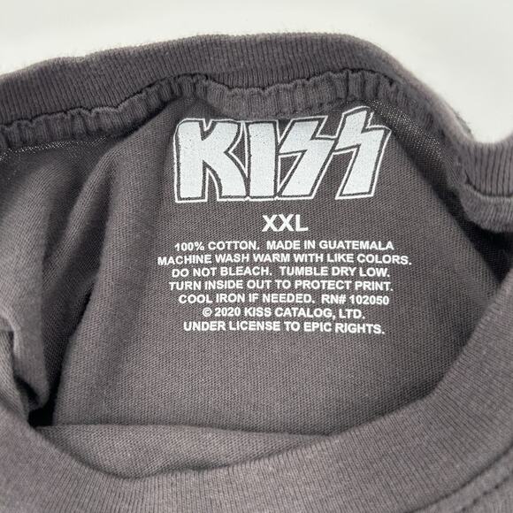 KISS Graphic T-Shirt Women's Size XXL Gray Crew Neck Blue White Spot Stain - Picture 3 of 7